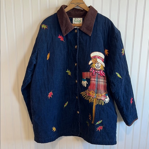 Barn jacket chore coat quilted corduroy navy brown button up, scarecrow Fall XL - Picture 1 of 13